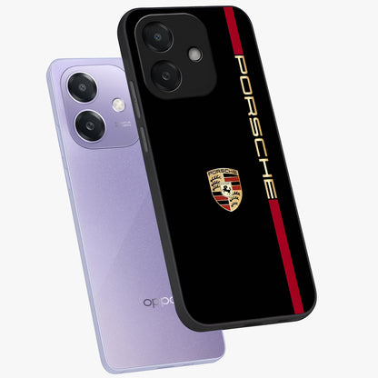Black Minimal Porsche Glass Case displayed in angled mockup highlighting modern minimal car illustration and clean aesthetic design.