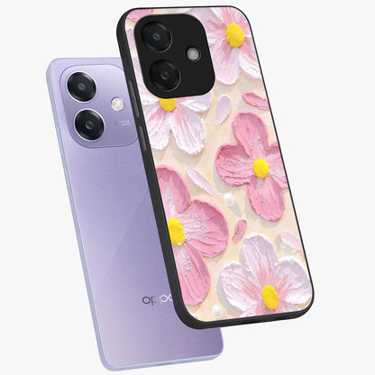 Blush Bloom Texture Glass Case displayed in angled mockup highlighting subtle bloom pattern with aesthetic pastel design.