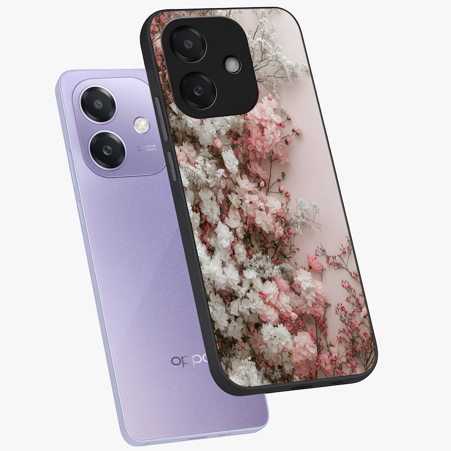 Blush Blossom Cloud Glass Case displayed in angled mockup highlighting soft cloud and blossom design with pastel aesthetic.
