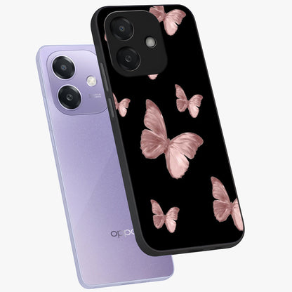Butterfly Pattern Glass Case displayed in angled mockup highlighting delicate butterfly design and aesthetic pattern style.