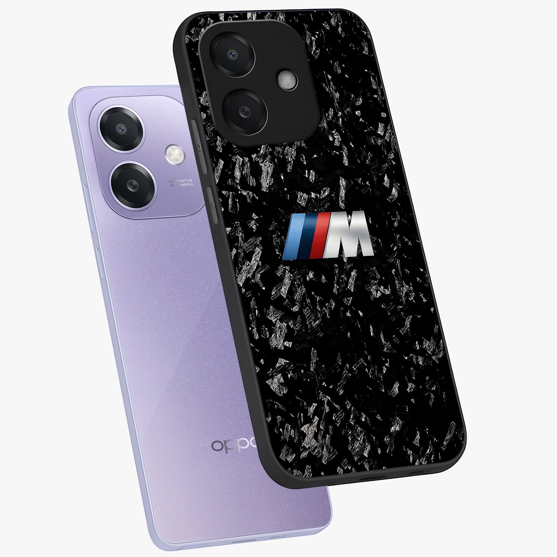Carbon Speed Mark Glass Case displayed in angled mockup highlighting racing inspired carbon design and sleek aesthetic style.