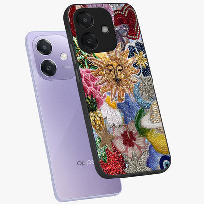 Celestial Floral and Playful Glass Case displayed in angled mockup highlighting playful floral design with dreamy celestial elements.