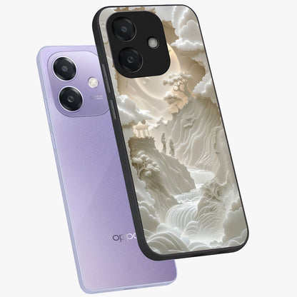 Celestial Origami Glass Case displayed in angled mockup highlighting geometric origami design with cosmic aesthetic theme.