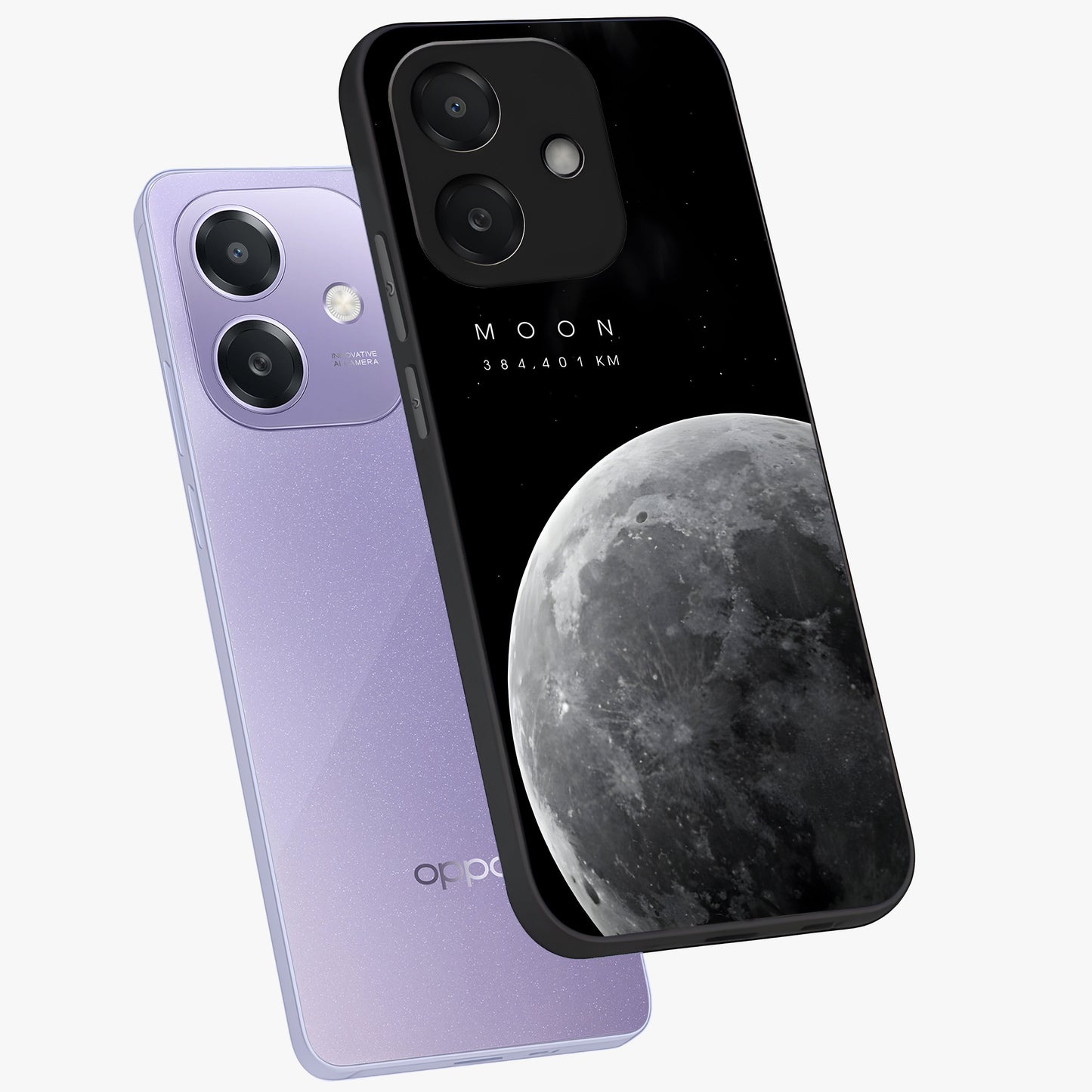 Cosmic Moon Glow Glass Case displayed in angled mockup highlighting celestial moon design with cosmic aesthetic theme.