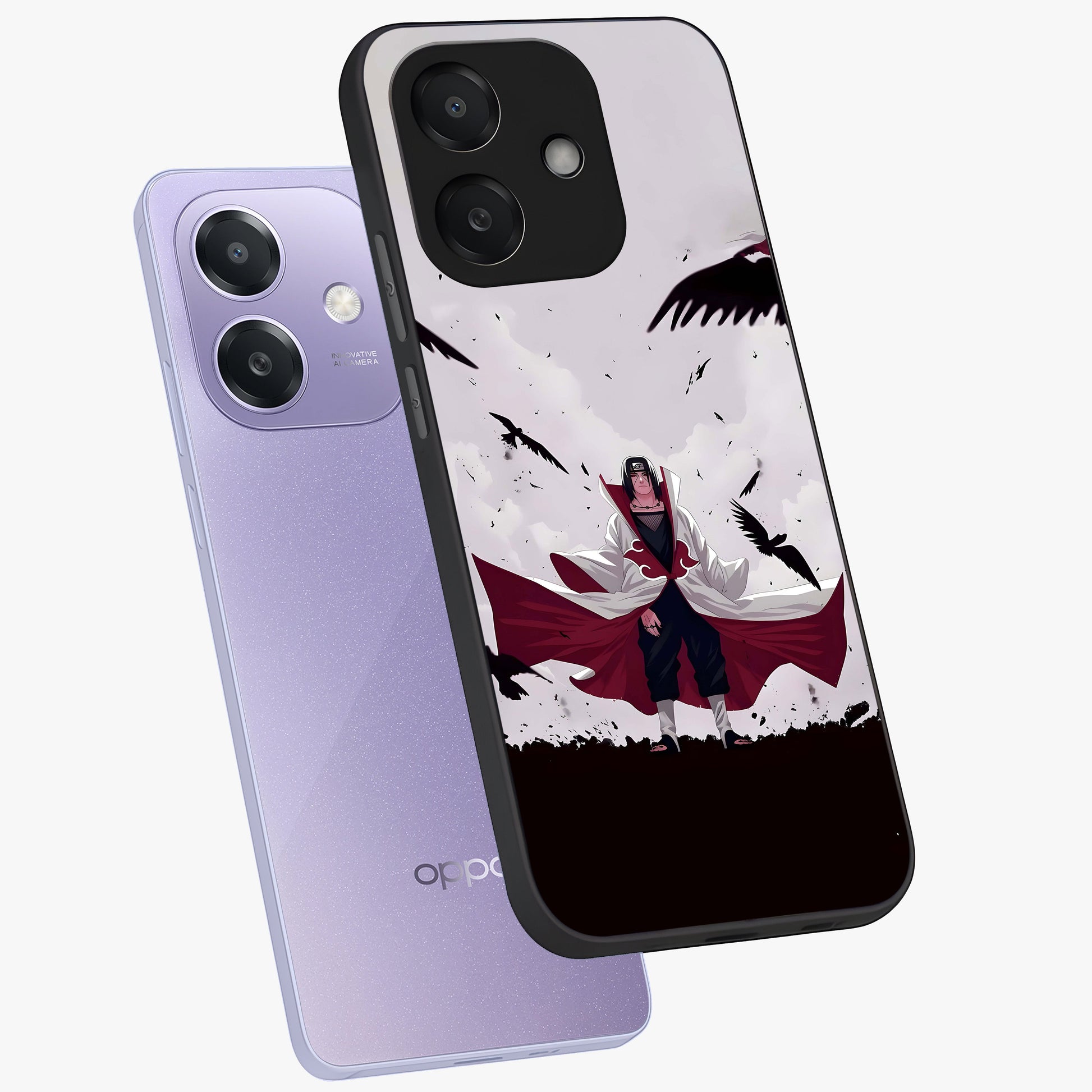 Crimson Crow Ascension Glass Case displayed in angled mockup highlighting powerful crow illustration with dark crimson aesthetic.