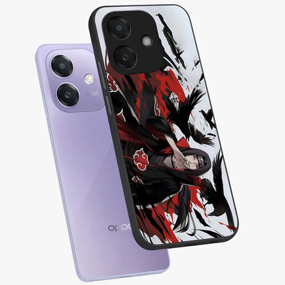 Crimson Crow Illusion Glass Case displayed in angled mockup highlighting mysterious crow graphic with dark aesthetic style.