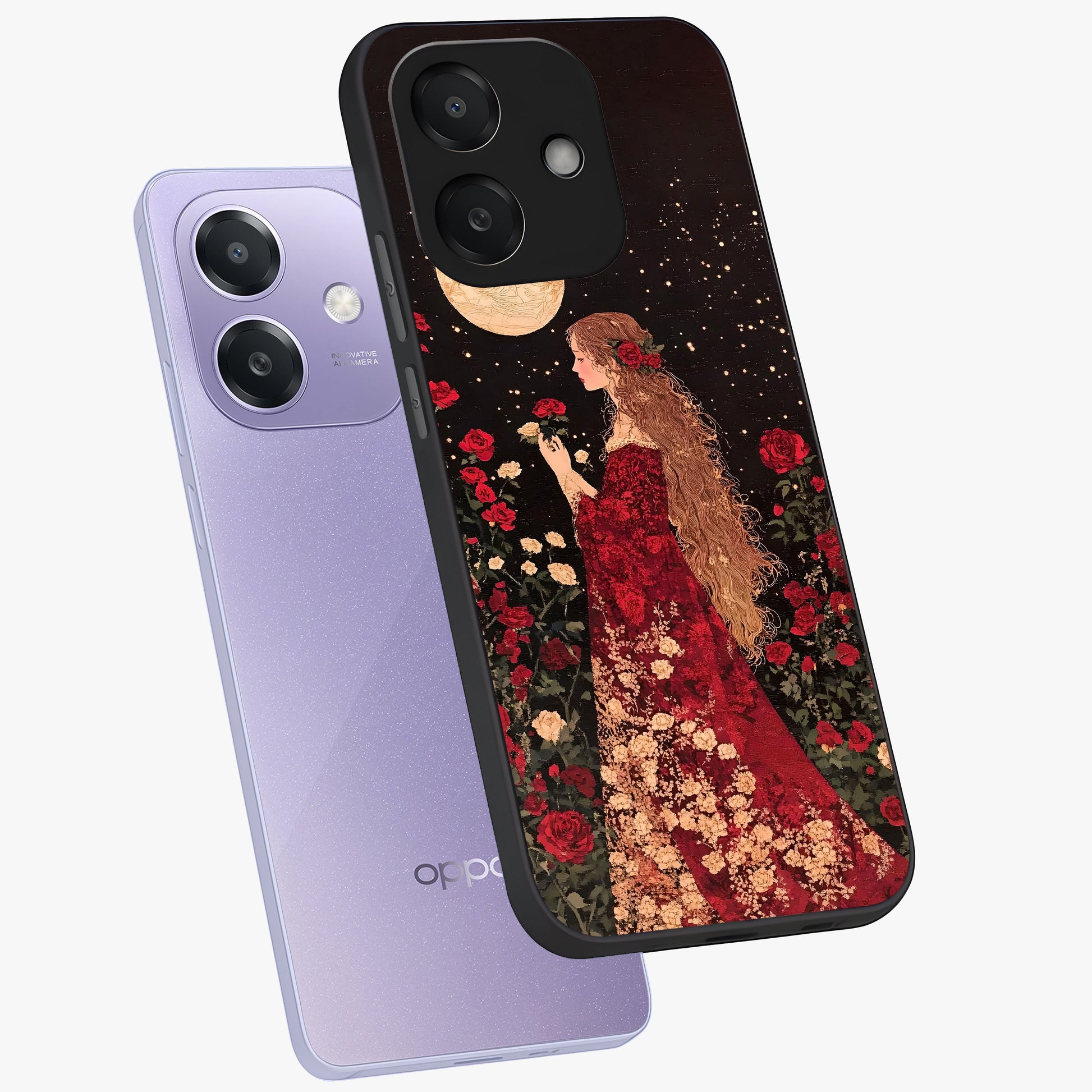 Crimson Dreams Glass Case displayed in angled mockup highlighting soft crimson aesthetic design with artistic theme.