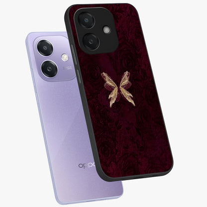 Crimson Fade Butterfly Glass Case displayed in angled mockup highlighting elegant butterfly design with crimson gradient aesthetic.
