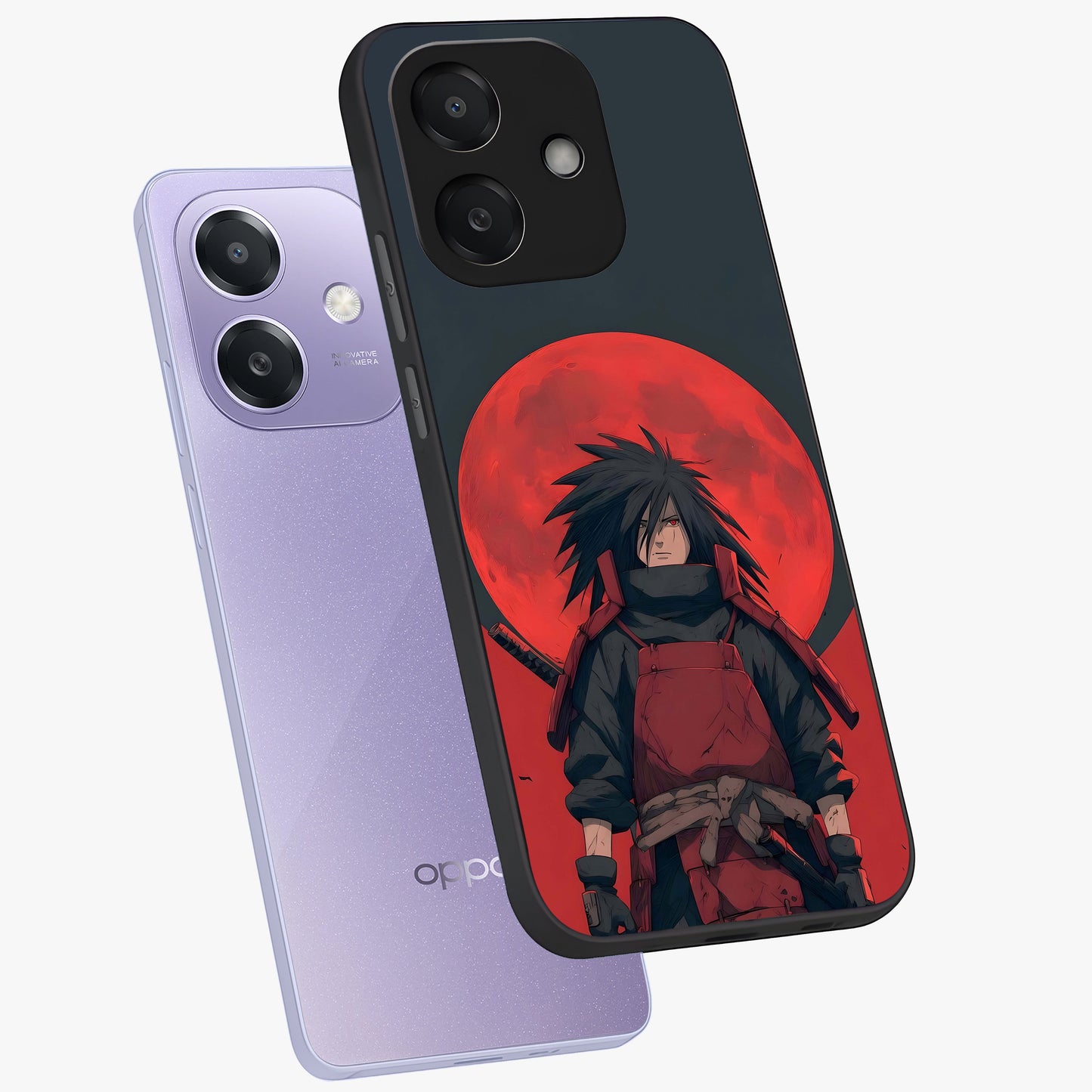 Crimson Moon Warlord Glass Case displayed in angled mockup highlighting dramatic crimson moon design with fantasy aesthetic.