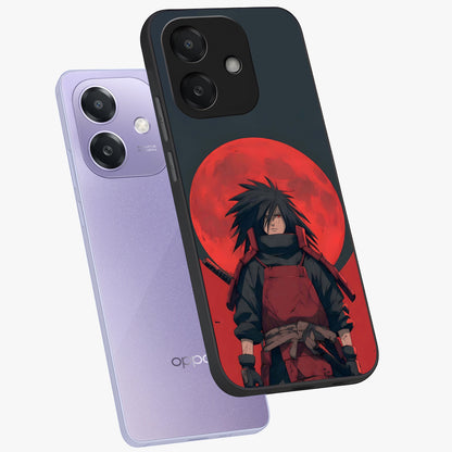 Crimson Moon Warlord Glass Case displayed in angled mockup highlighting dramatic crimson moon design with fantasy aesthetic.