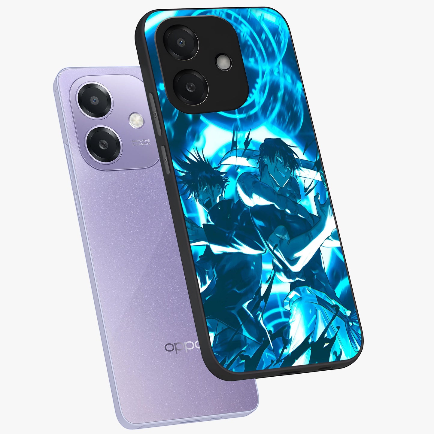 Cursed Energy Clash Glass Case displayed in angled mockup highlighting powerful battle inspired graphic with anime style aesthetic.