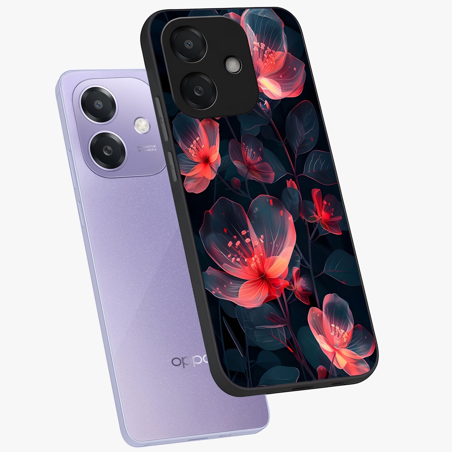 Dark Shade of Flower Glass Case displayed in angled mockup highlighting moody floral illustration with aesthetic dark tones.