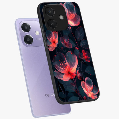 Dark Shade of Flower Glass Case displayed in angled mockup highlighting moody floral illustration with aesthetic dark tones.