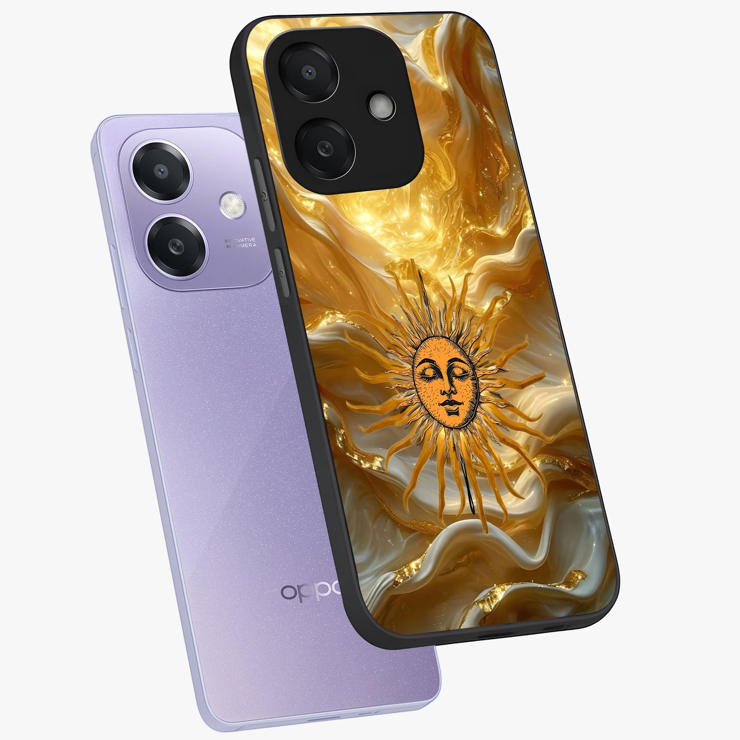Eternal Golden Glow Glass Case displayed in angled mockup highlighting glowing golden aesthetic design with elegant style.