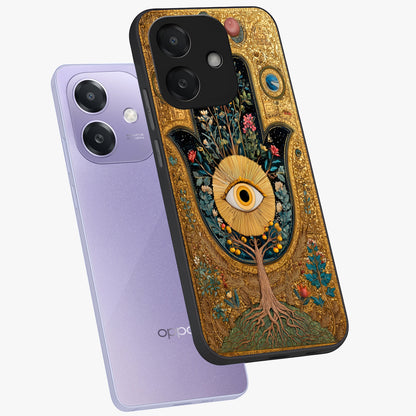 Ethereal Evil Eye Glass Case displayed in angled mockup highlighting protective evil eye symbol with spiritual aesthetic design.