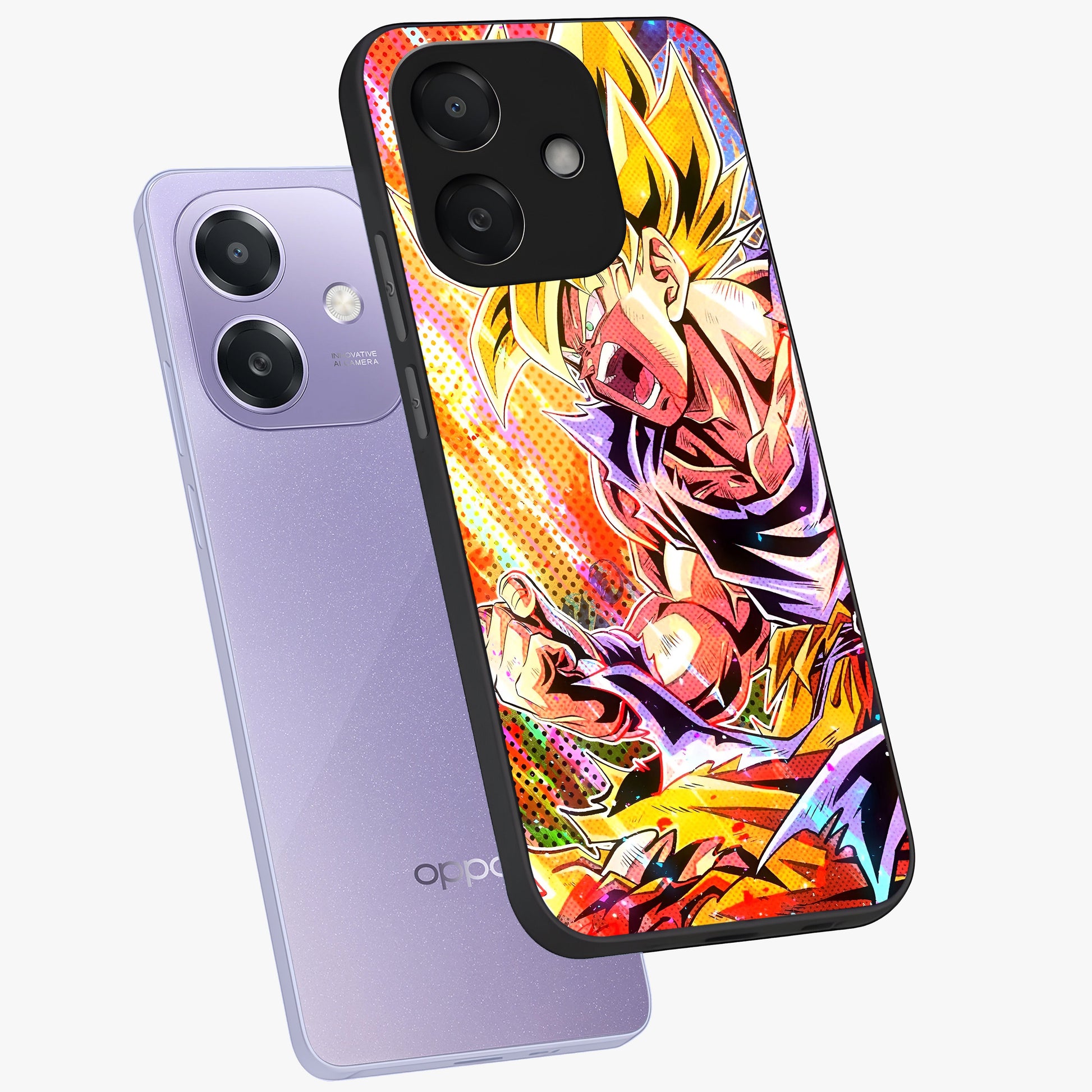 Firing Goku Glass Case displayed in angled mockup highlighting dynamic anime character design with action aesthetic.