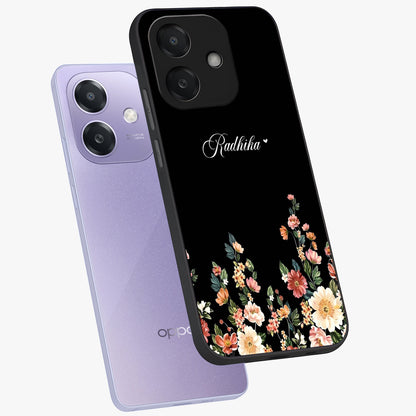 Floral Design With a Custom Personalized Name Glass Case displayed in angled mockup highlighting elegant floral pattern with custom name feature.