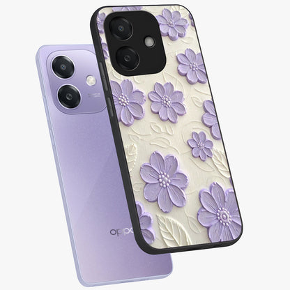 Floral Wall Art With Purple Flowers Glass Case displayed in angled mockup highlighting vibrant purple floral illustration with artistic aesthetic.