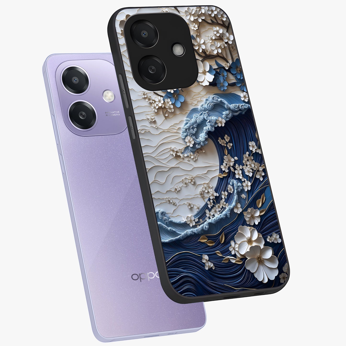 Floral Wave Origami Glass Case displayed in angled mockup highlighting geometric origami flower design with modern aesthetic style.