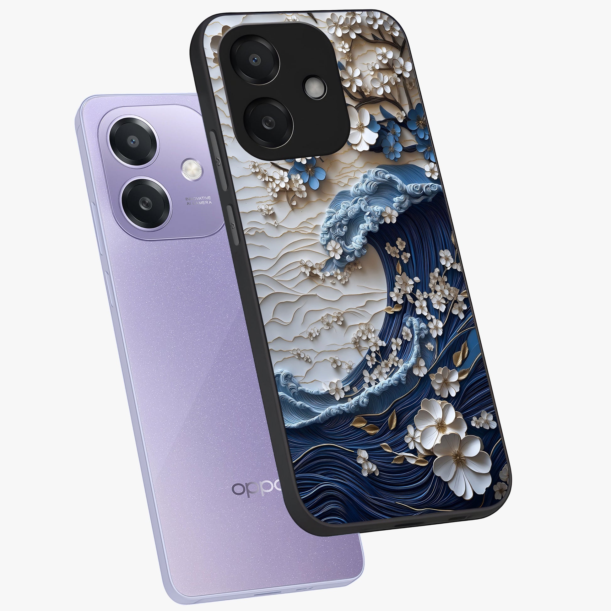 Floral Wave Origami Glass Case displayed in angled mockup highlighting geometric origami flower design with modern aesthetic style.