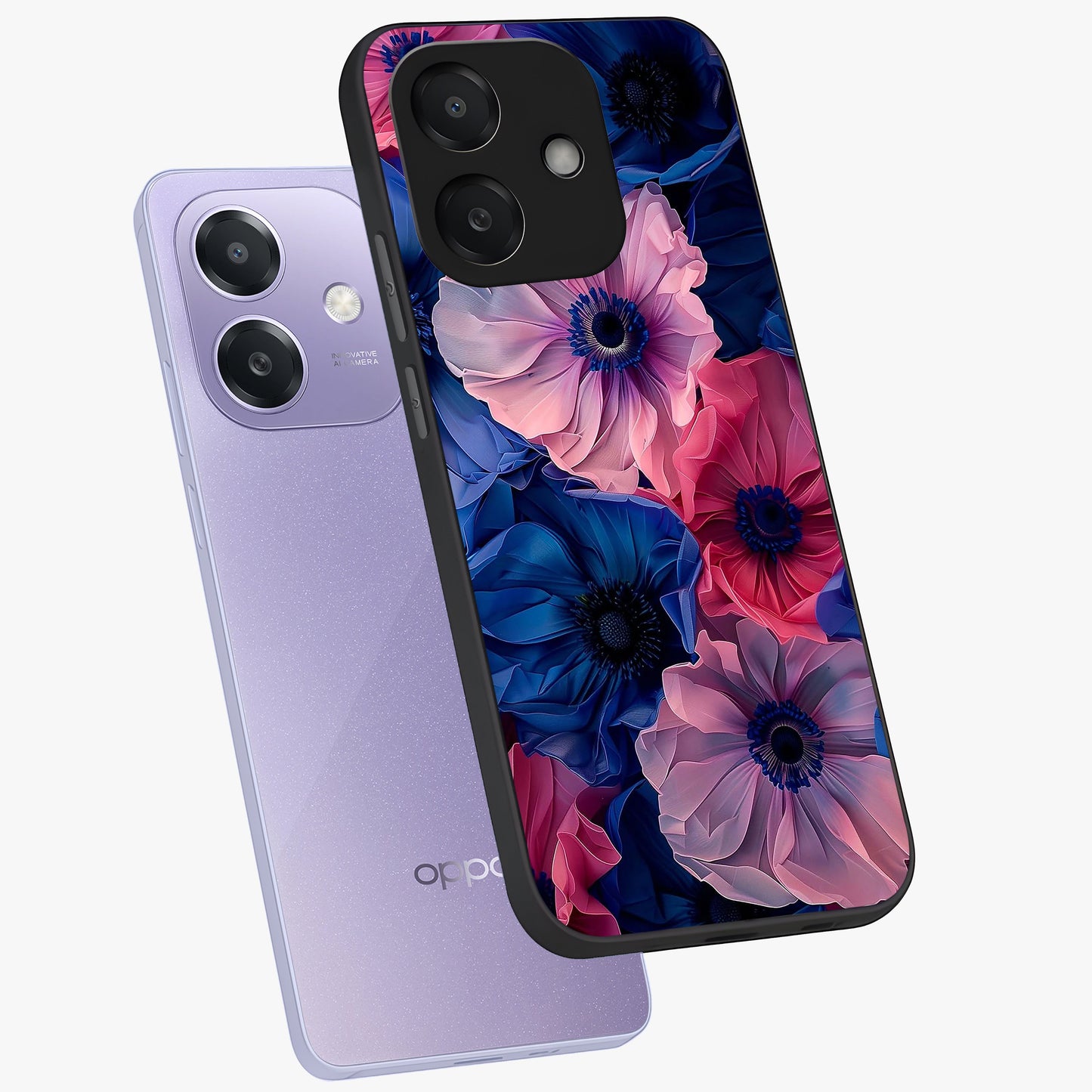 Flower Paper Art Pattern Glass Case displayed in angled mockup highlighting layered paper flower design with artistic aesthetic.