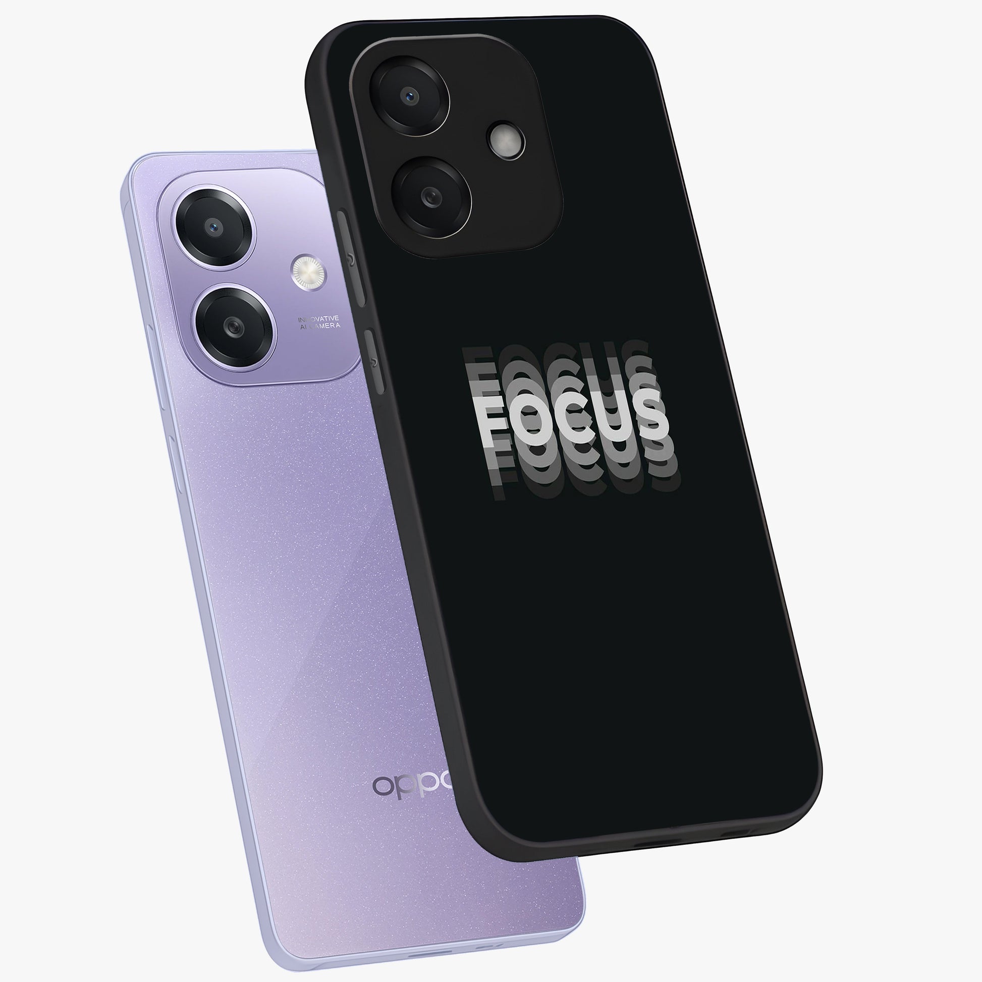Focus Mode On Glass Case displayed in angled mockup highlighting clean minimal text artwork with modern aesthetic style.