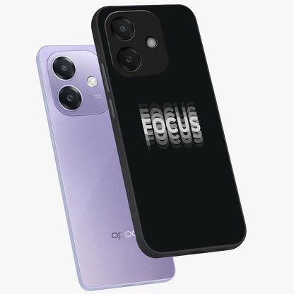 Focus Mode On Glass Case displayed in angled mockup highlighting clean minimal text artwork with modern aesthetic style.