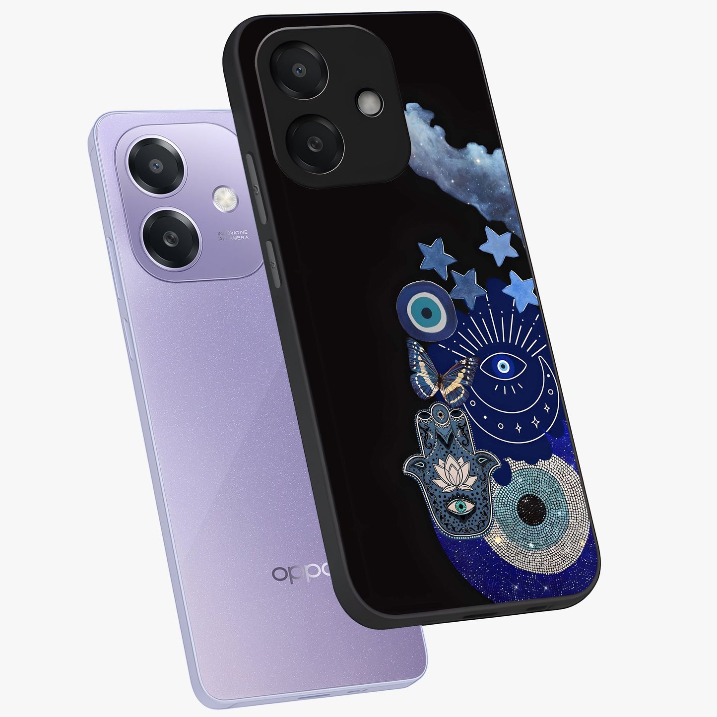 Galactic Charm Cluster Glass Case displayed in angled mockup highlighting luminous galaxy inspired design with dreamy aesthetic.