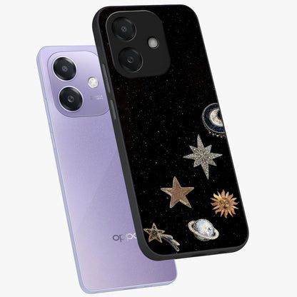 Galactic Charm Glow Glass Case displayed in angled mockup highlighting luminous galaxy inspired design with dreamy aesthetic.