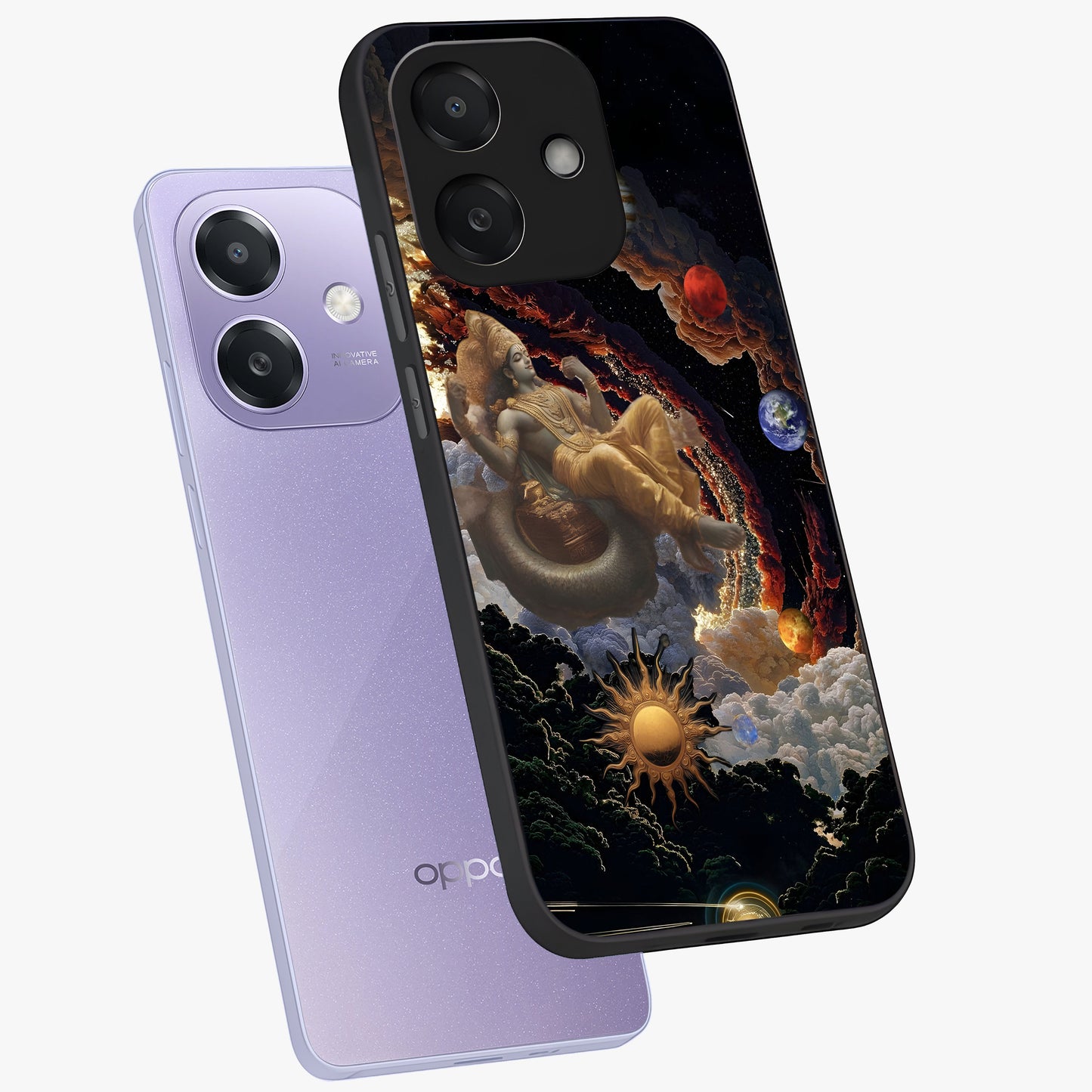 Galactic Divine God Glass Case displayed in angled mockup highlighting powerful celestial deity illustration with galactic aesthetic.