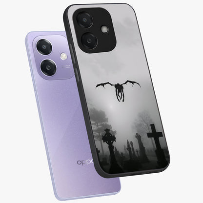 Graveyard Shadow Descent Glass Case displayed in angled mockup highlighting eerie shadow illustration with gothic aesthetic.