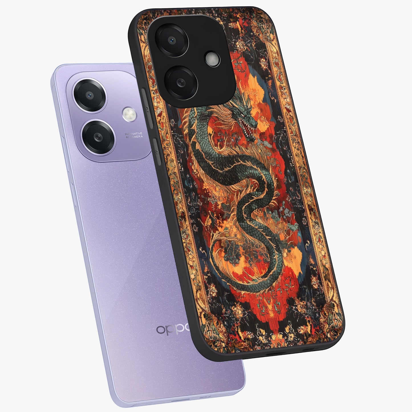 Inferno Dragon Soul Glass Case displayed in angled mockup highlighting powerful dragon illustration with inferno aesthetic.