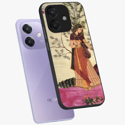Lady With Veena Art Glass Case displayed in angled mockup highlighting graceful musical illustration with cultural artistic aesthetic.
