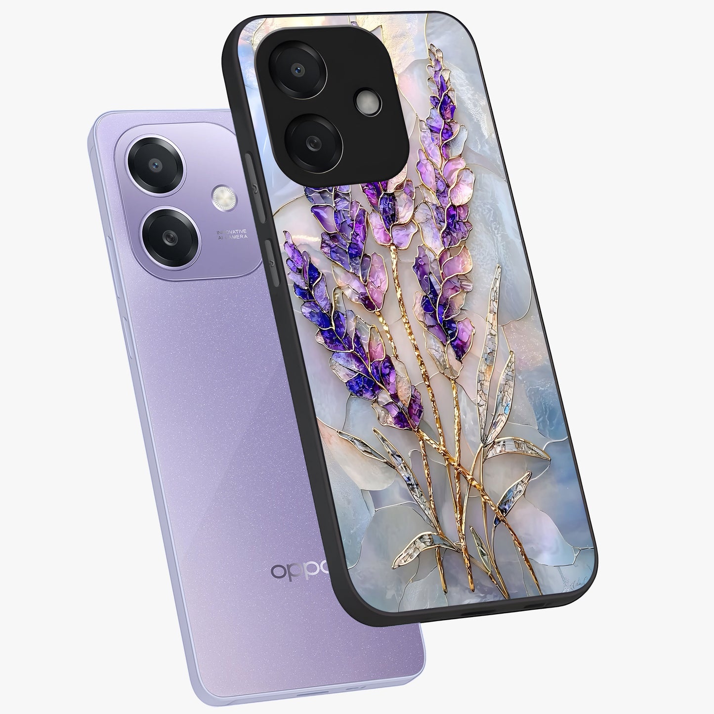 Lavender Dream Glow Glass Case displayed in angled mockup highlighting dreamy purple glow design with soft artistic style.