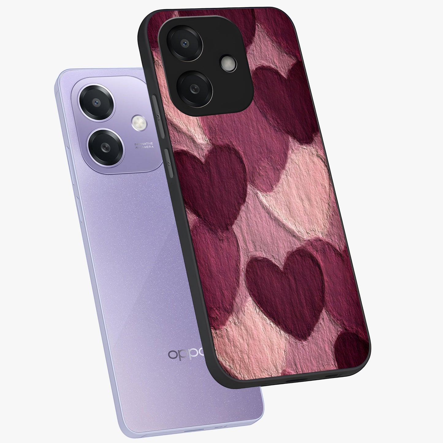 Layered Paper Hearts Glass Case displayed in angled mockup highlighting creative paper craft heart design with romantic aesthetic.