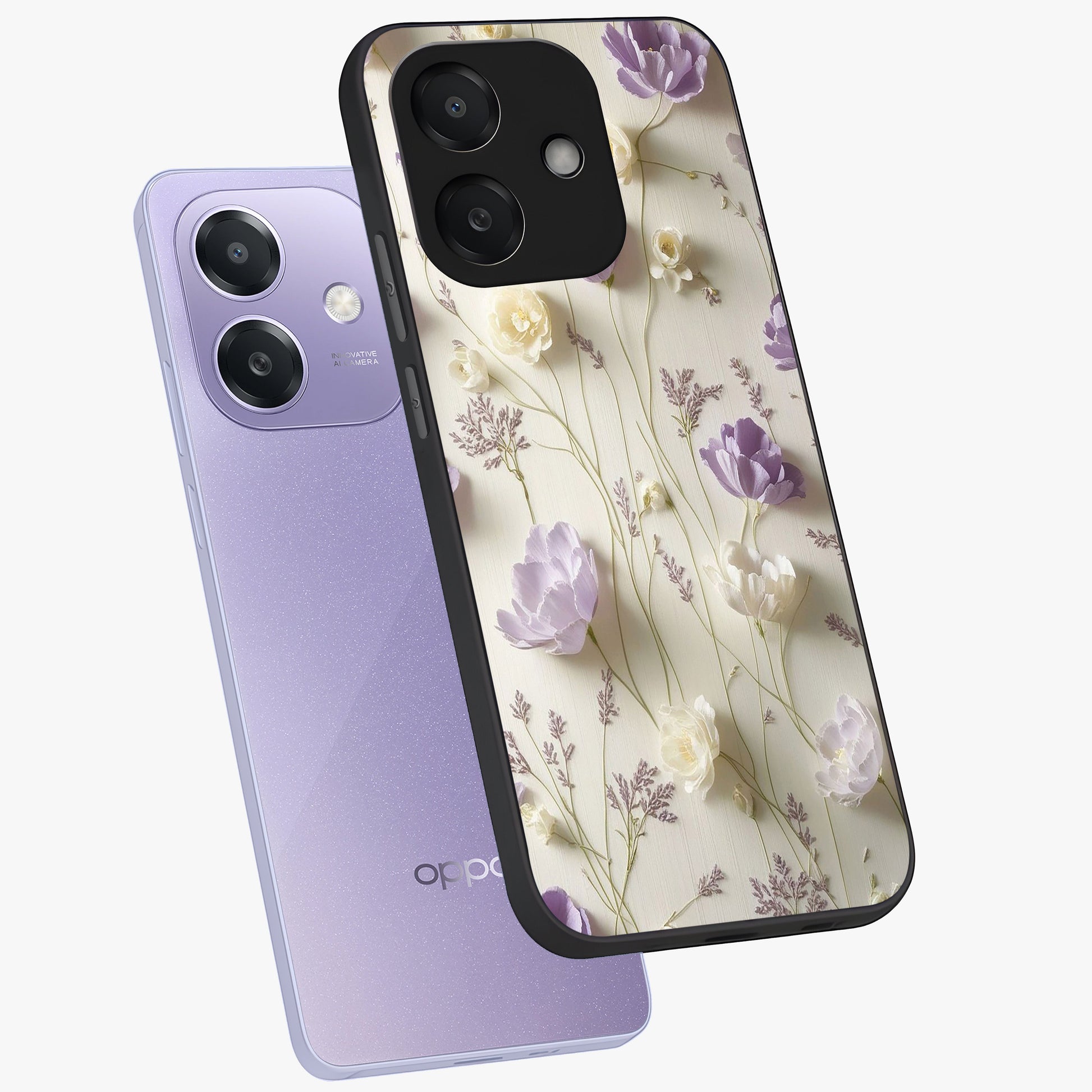 Lilac Breeze Harmony Glass Case displayed in angled mockup highlighting calm lilac breeze design with soothing aesthetic style.