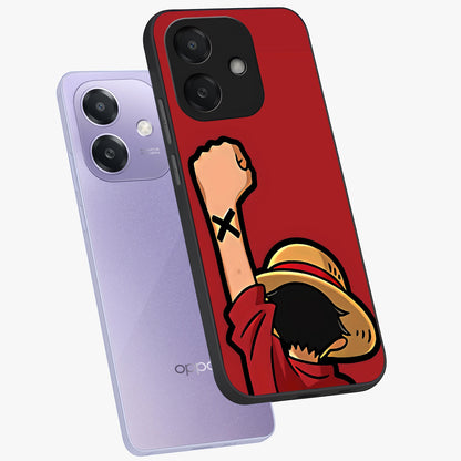 Luffy X Spirit Glass Case displayed in angled mockup highlighting powerful anime design with energetic action aesthetic.