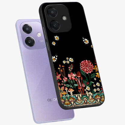 Midnight Bloom Pattern Glass Case displayed in angled mockup highlighting elegant flower design with midnight aesthetic style.