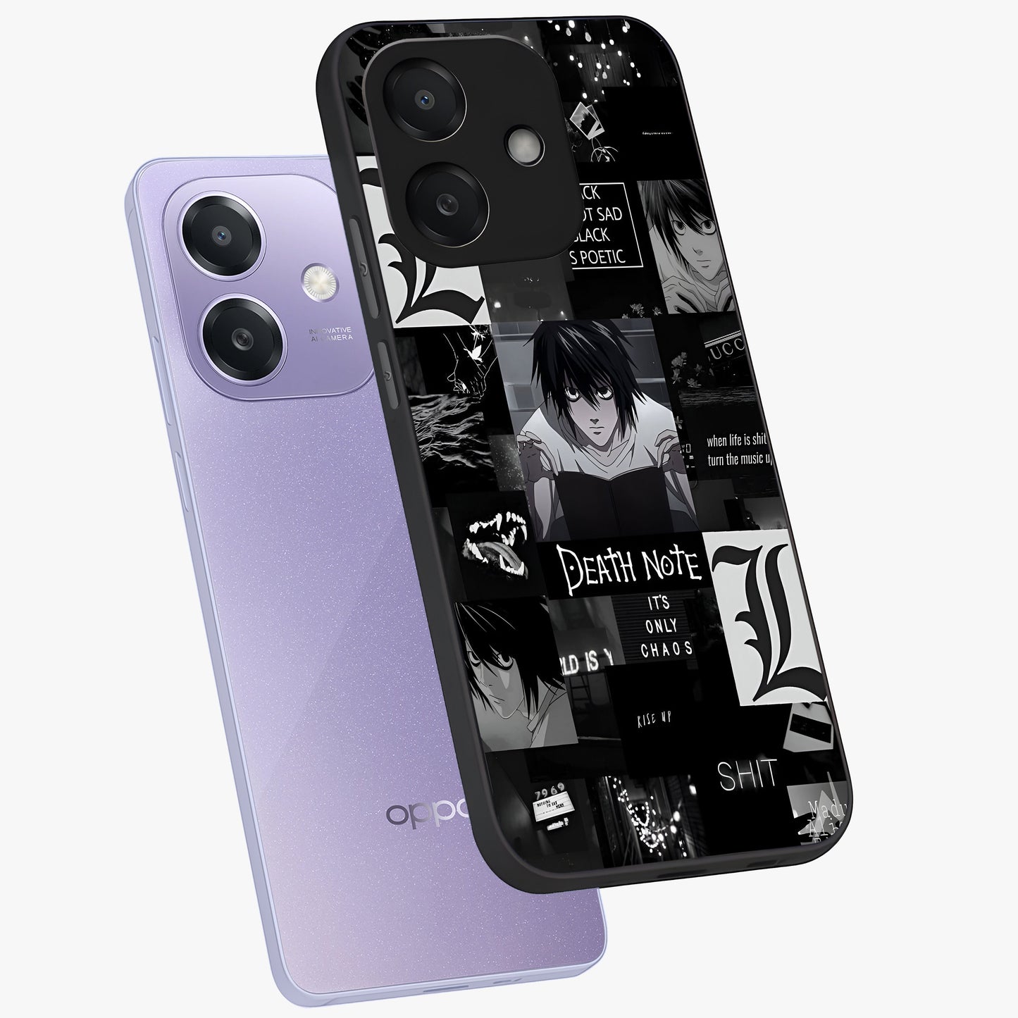 Midnight Chaos Mind Glass Case displayed in angled mockup highlighting chaotic artistic design with dramatic midnight aesthetic.