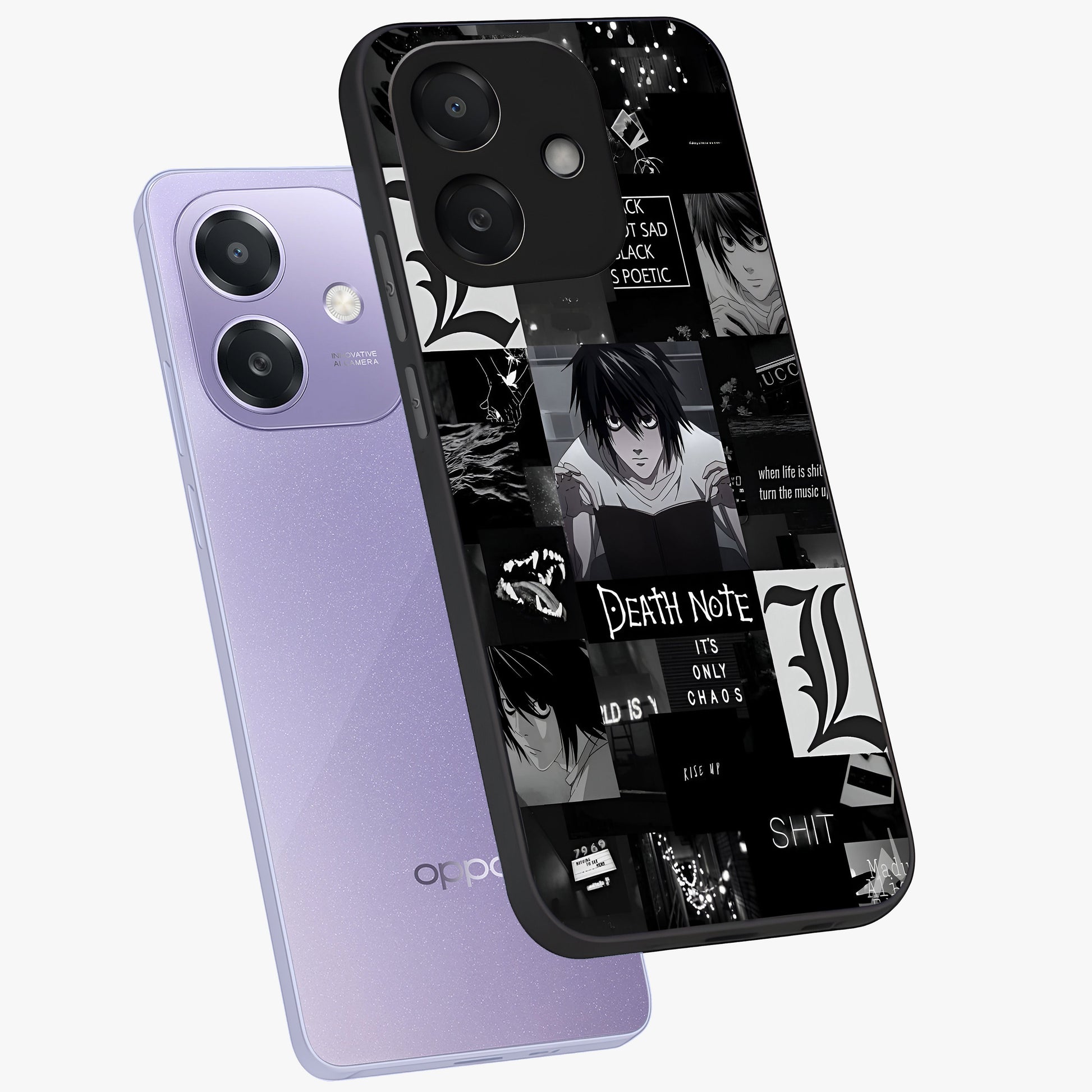 Midnight Chaos Mind Glass Case displayed in angled mockup highlighting chaotic artistic design with dramatic midnight aesthetic.