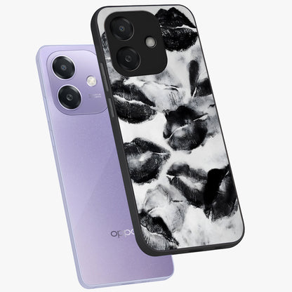 Midnight Kiss Marks Glass Case displayed in angled mockup highlighting playful romantic design with bold midnight aesthetic.