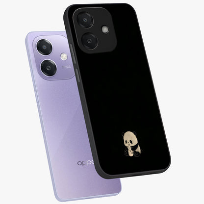 Midnight Panda Love Glass Case displayed in angled mockup highlighting adorable panda illustration with midnight aesthetic.