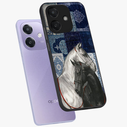 Midnight Stallion Blues Glass Case displayed in angled mockup highlighting powerful stallion illustration with deep midnight tones.