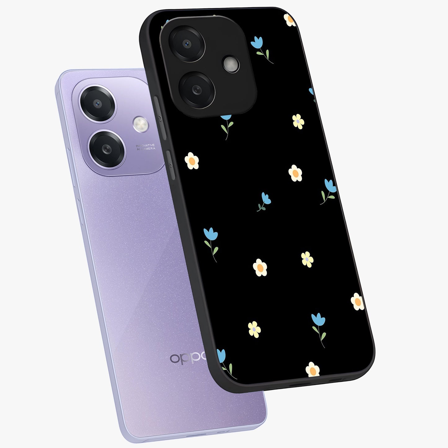 Minimal Petal Whispers Glass Case displayed in angled mockup highlighting delicate petal design with clean minimal aesthetic.
