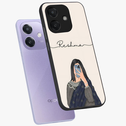 Mirror Mood Muse With Custom Name Glass Case displayed in angled mockup highlighting aesthetic mirror inspired design with custom name feature.