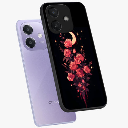 Moonlit Floral Elegance Glass Case displayed in angled mockup highlighting graceful flower design with soft moonlight aesthetic.