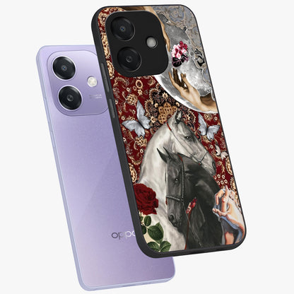 Moonlit Royal Stallion Glass Case displayed in angled mockup highlighting powerful stallion illustration with royal night aesthetic.