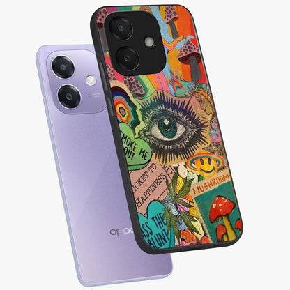 Mystic Eye Wonderland Glass Case displayed in angled mockup highlighting magical eye illustration with dreamy aesthetic.