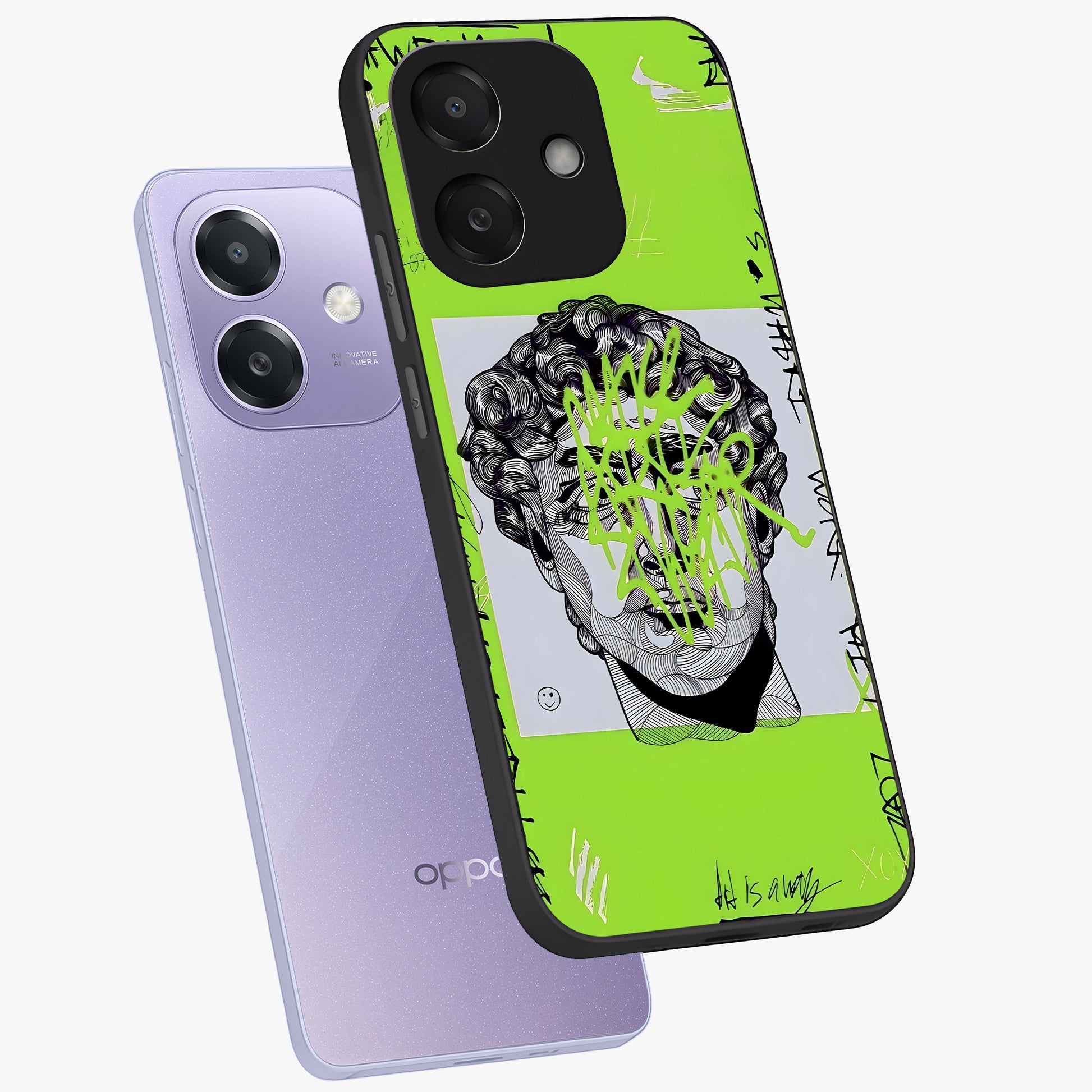Neo Graffiti Rebellion Glass Case displayed in angled mockup highlighting urban street art design with rebellious aesthetic.