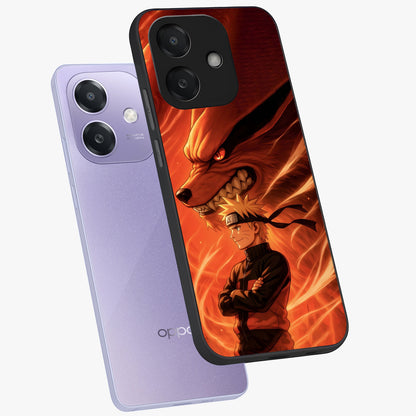 Nine Tails Legacy Glass Case displayed in angled mockup highlighting dynamic anime beast illustration with bold mystical aesthetic.